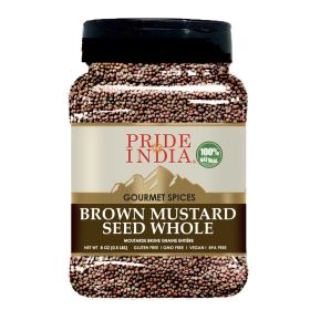 Pride Of India- Natural Brown Mustard Seed Whole- 24 oz (680 gm) Large Dual Sifter Jar - Authentic Indian Vegan Spice- Best for Pickles, Sausages