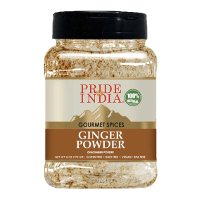 Pride of India | Ginger Fine Ground 6 oz (17 gm) Small Dual Sifter Jar | Easy to Use Blends Well | Perfect for Cooking, Baking, Tea, Curries