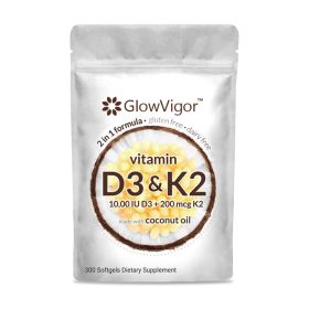 GlowVigor 2-in-1 Vitamin D3 K2 Supplement Softgel, 9999 IU VIT D3 200 MCG Vitamin K2, Free Of GMO, Gluten, Soy, Bone Health, Cardiovascular Healt (Option: GlowVigor)